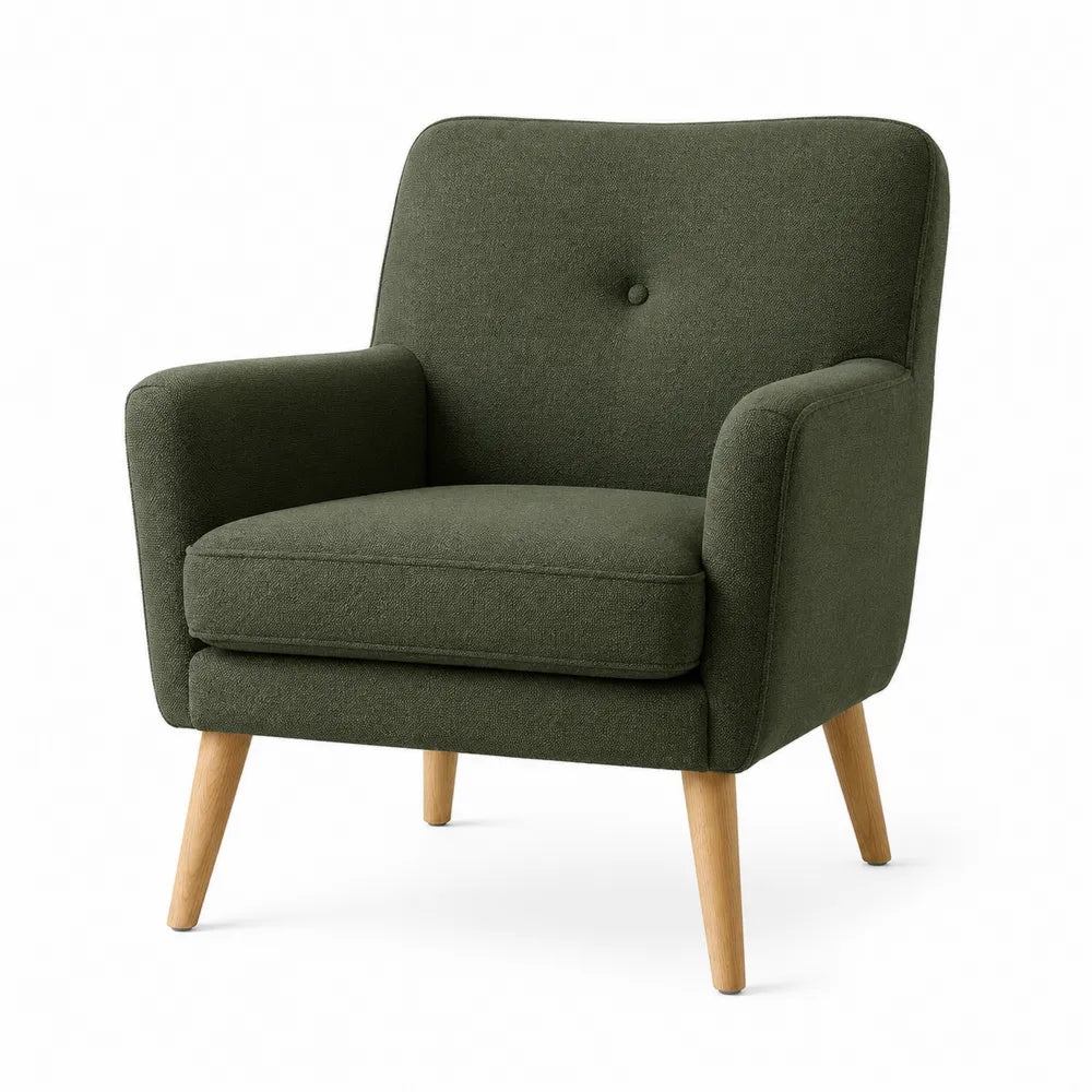 Poltrona da soggiorno in tessuto verde con gambe in legno massello 75 x 70 x 78 cm