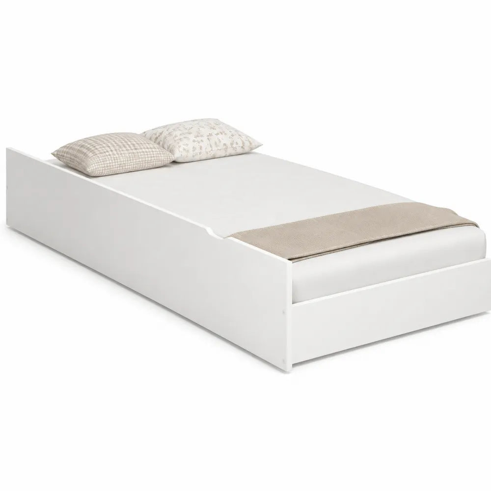 Letto singolo 90 x 200 cm in pannelli truciolari melaminici bianchi con struttura rettangolare e rete a doghe